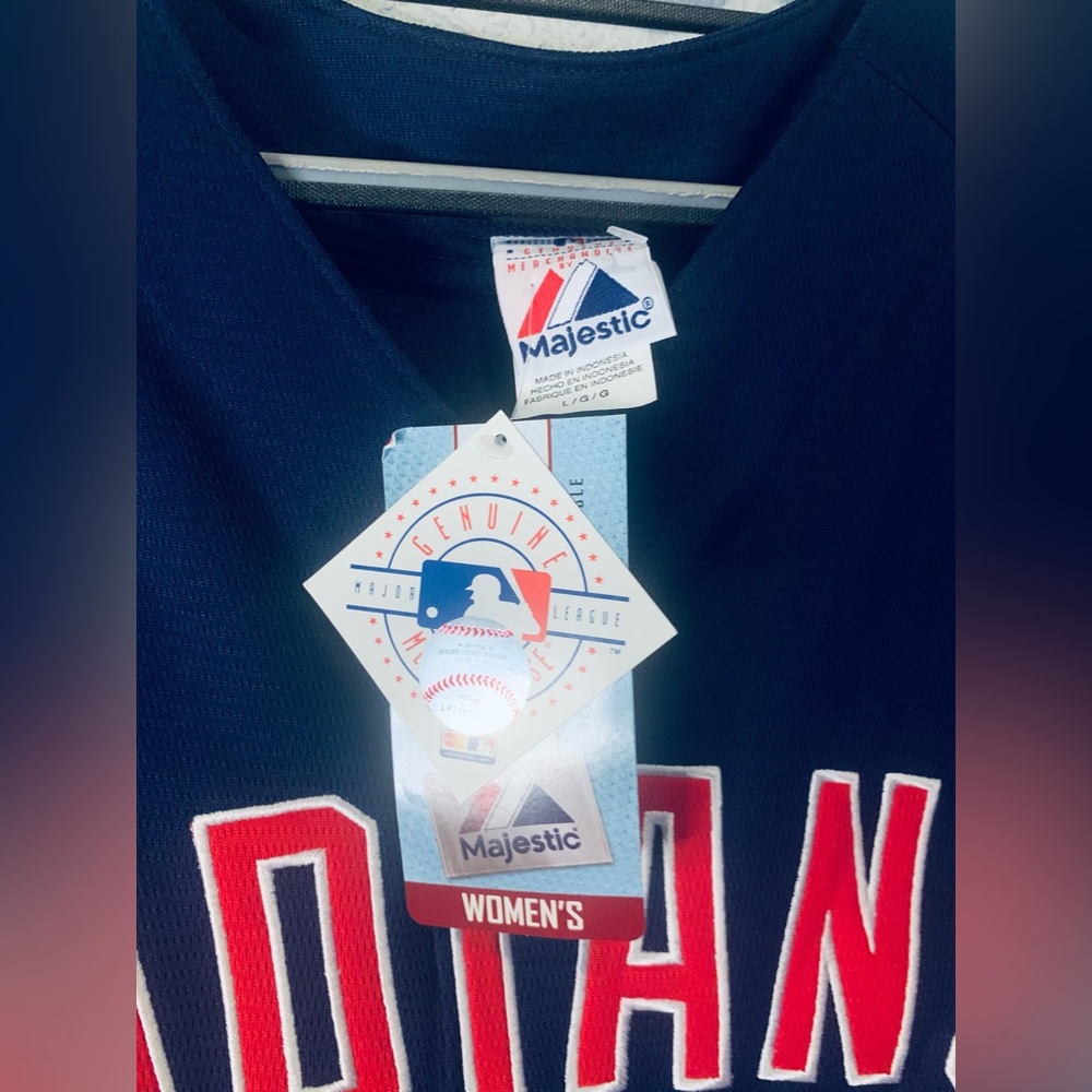 Authentic Majestic Cleveland Indians Navy Blue Jersey women’s size L - Picture 3 of 3